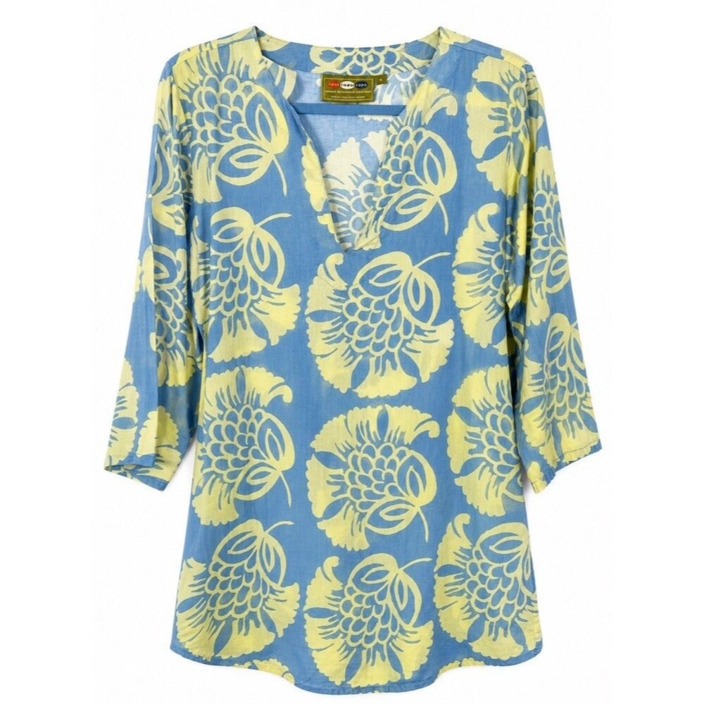 Rock Flower Paper Women’s L Lavender Yellow Floral Tunic Top 100% Cotton Boho